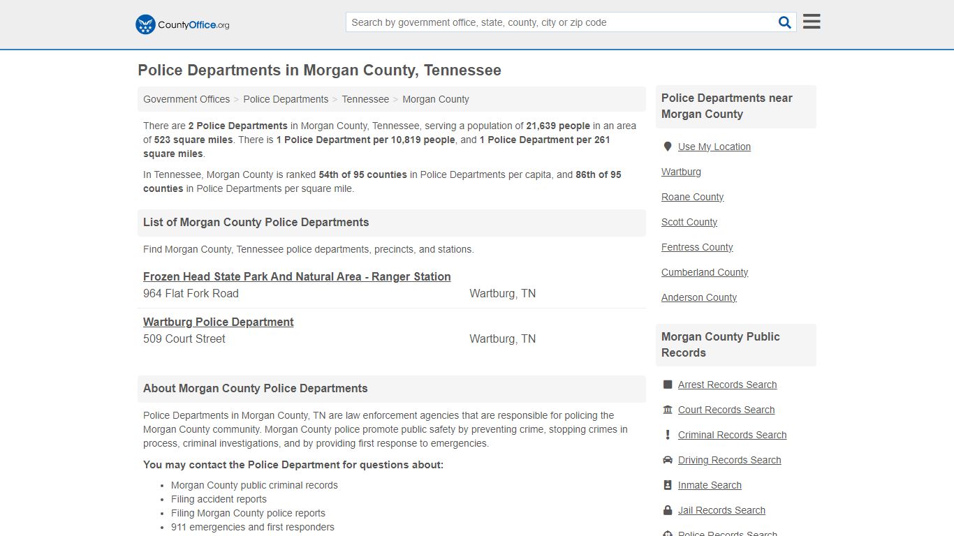 Police Departments - Morgan County, TN (Arrest Records & Police Logs)